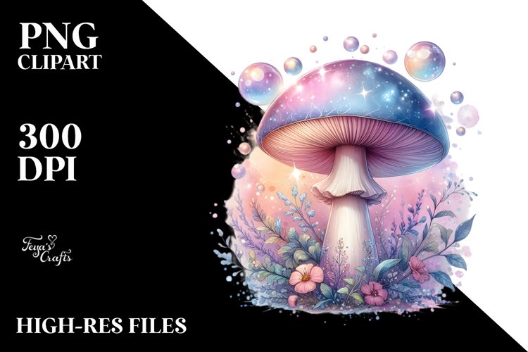 Shiny Magical Mushroom Watercolor Splash example image 1