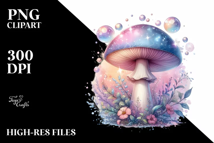 Shiny Magical Mushroom Watercolor Splash