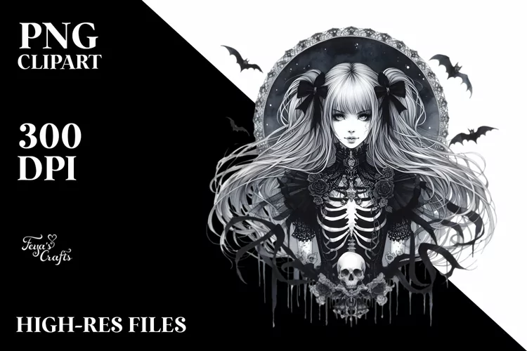 Detailed Watercolor Gothic Girl PNG