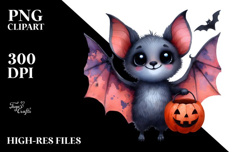 Funny Watercolor Halloween Bat Clipart