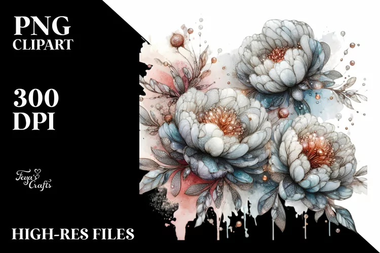 Abstract Watercolor Peonies White Background