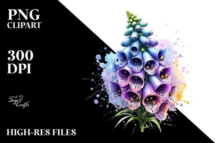 Glass Foxglove with Metallic Insertions | Watercolor Splash