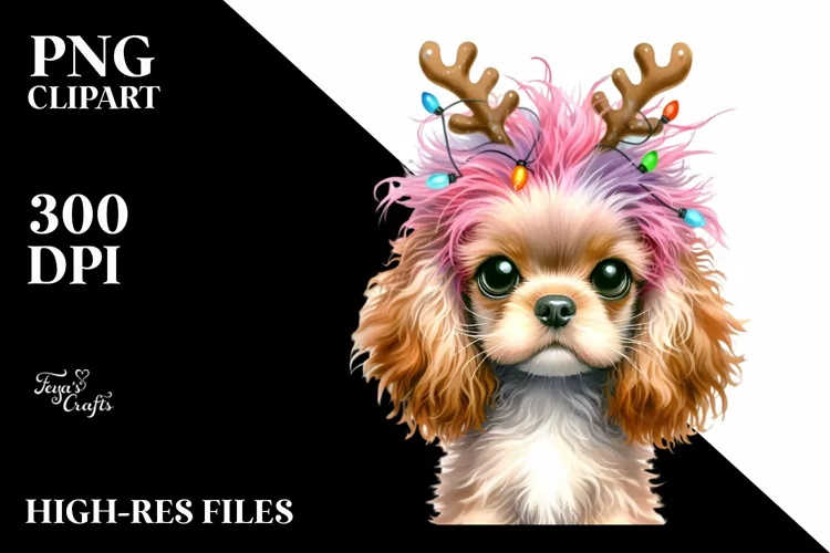Baby Cocker Spaniel with Christmas Lights, High-Res PNG
