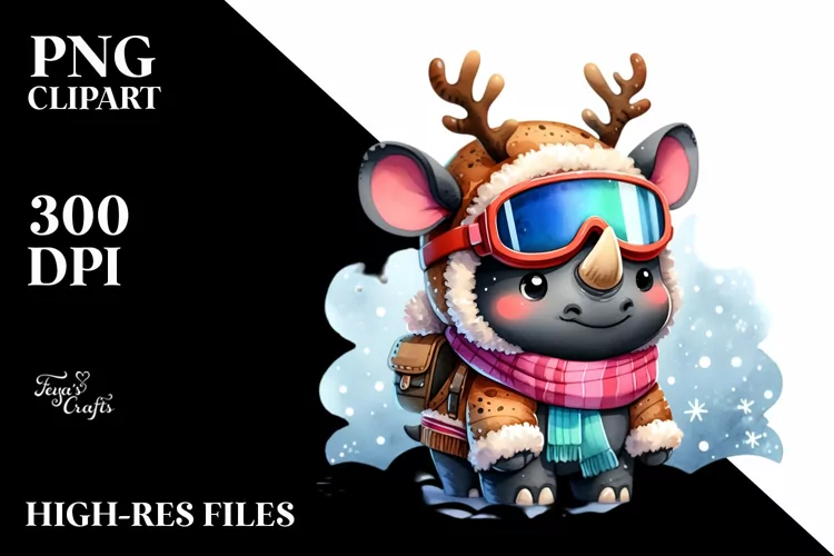 Baby Rhino with Winter Accessories, PNG