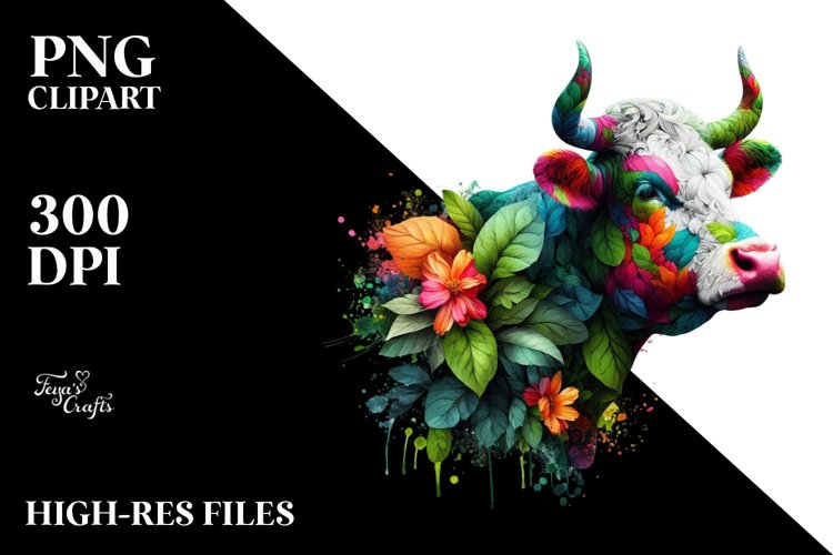 Vibrant Abstract Cow PNG