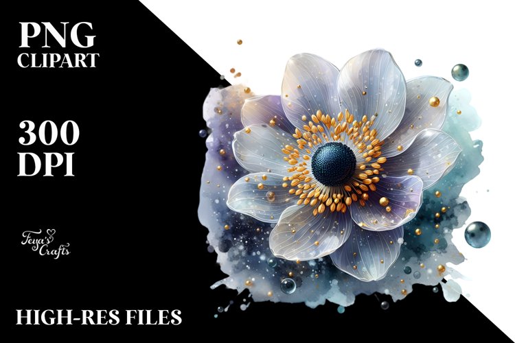 Anemone with Golden Insertions Watercolor