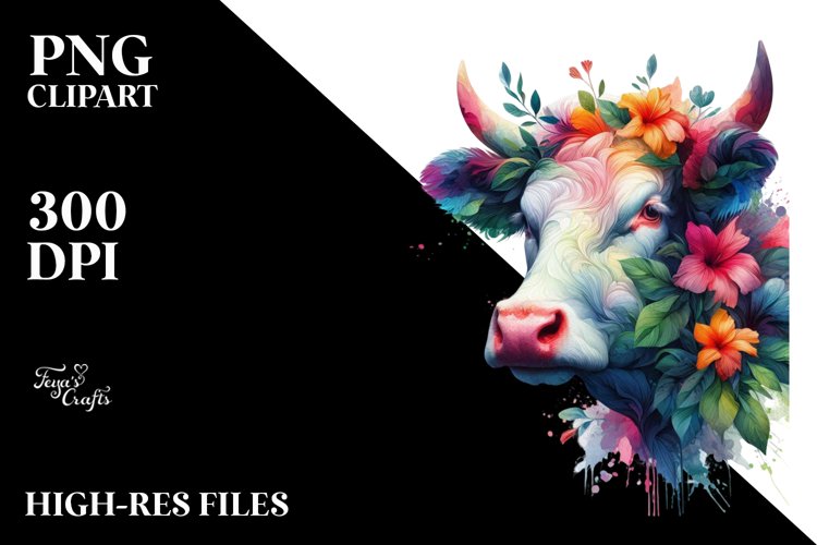 Vibrant Abstract Cow PNG