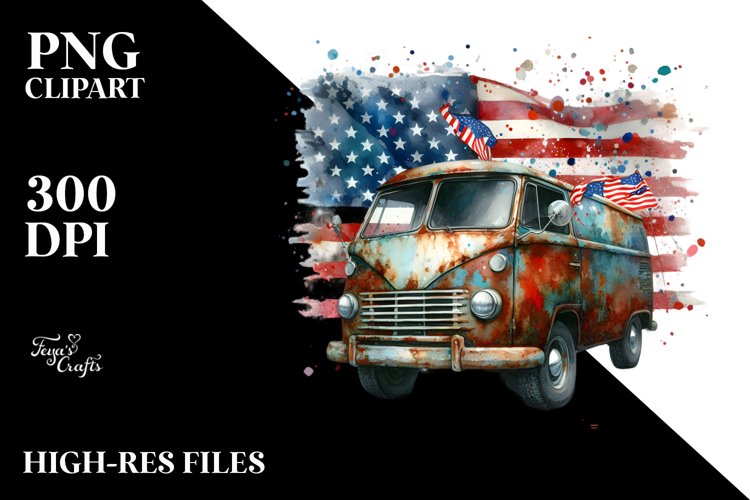 Vintage Rusted Van Sublimation Clipart