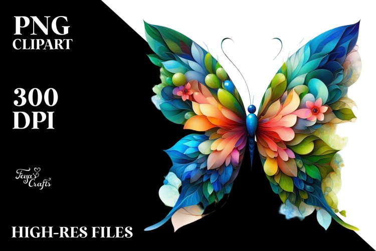 Vibrant Abstract Flower Butterfly PNG