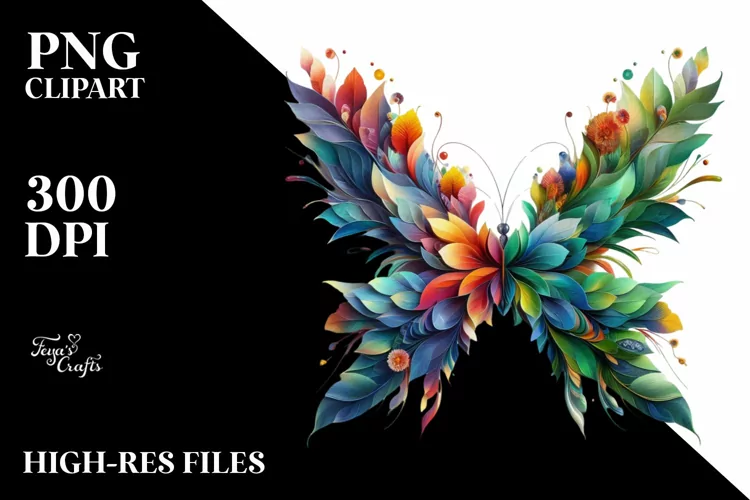 Vibrant Abstract Flower Butterfly PNG