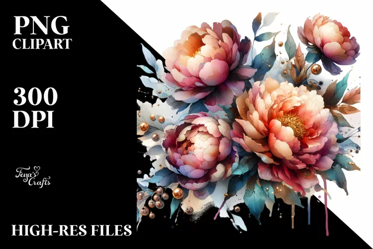 Abstract Watercolor Peonies Shiny Metallic | Sublimation |