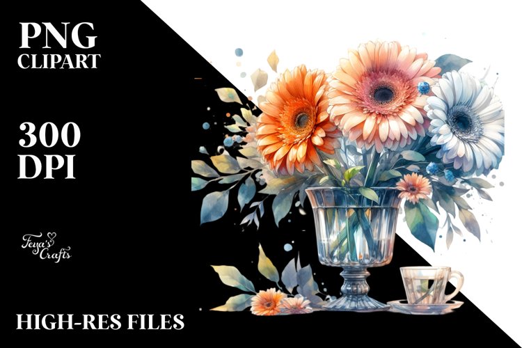Artistic Gerbera Watercolor | Sublimation Clipart