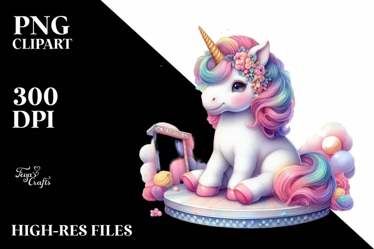 Colorful Unicorn on Stage PNG