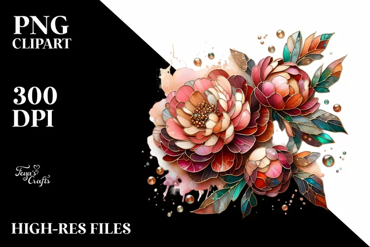 Abstract Wooden Small Stained Peonies | Sublimation |
