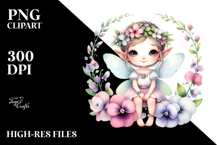 Cute Fairy Flowers Wreath | Sublimation Clipart