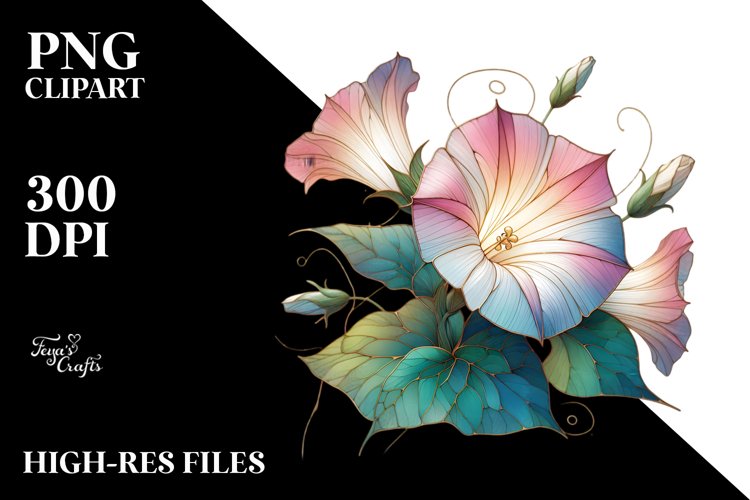 Stained Morning Glory,Watercolor PNG example image 1