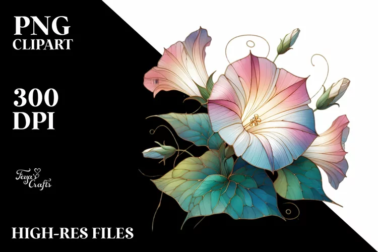 Stained Morning Glory,Watercolor PNG