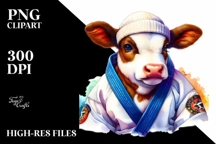 colorful Baby Cow in Martial Artist's Gi