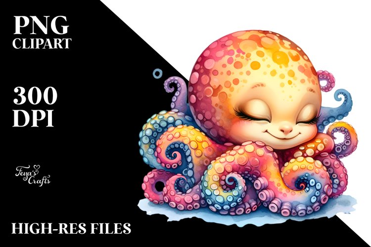 Colorful Baby Octopus Sleeping | Clipart