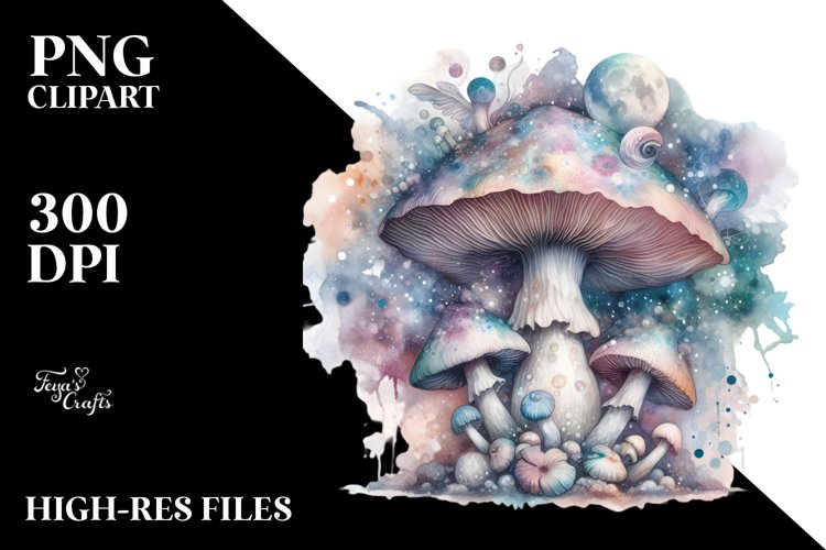 Mystical Celestial Mushroom,Watercolor PNG