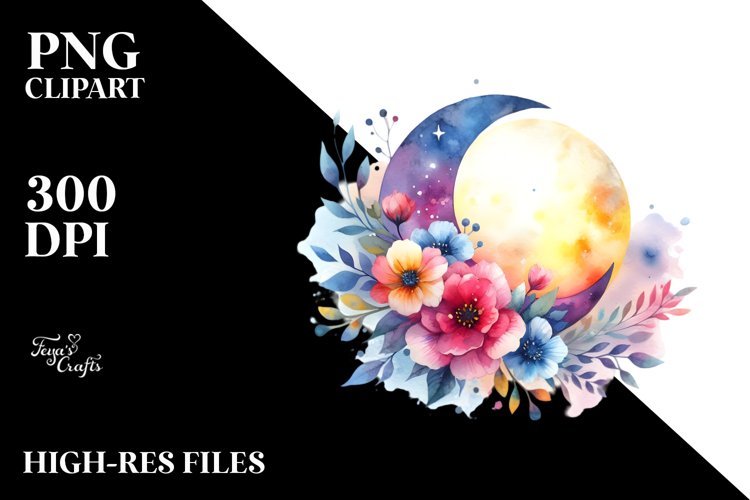 Wimsical Moon Flowers | Sublimation | Clipart