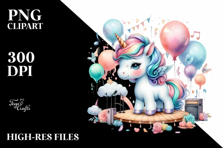 Colorful Unicorn with Stage PNG