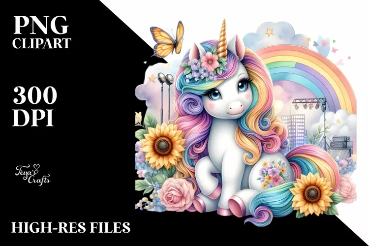 Colorful Unicorn with Stage PNG