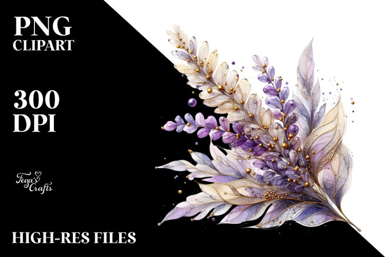 Shiny Golden Detailed Lavender Abstract example image 1