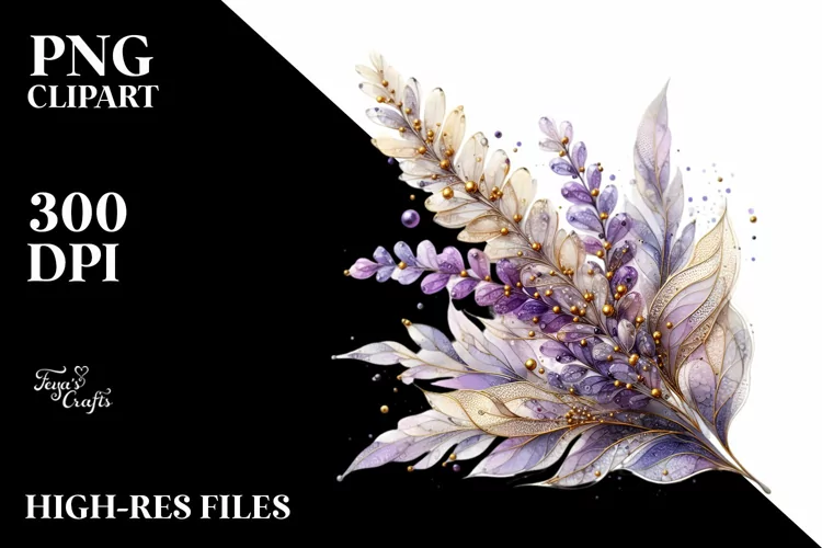 Shiny Golden Detailed Lavender Abstract