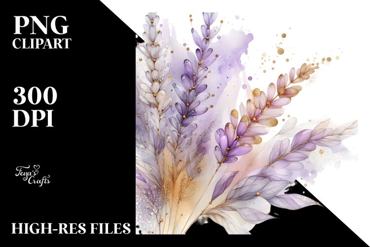 Shiny Golden Detailed Lavender Abstract example image 1