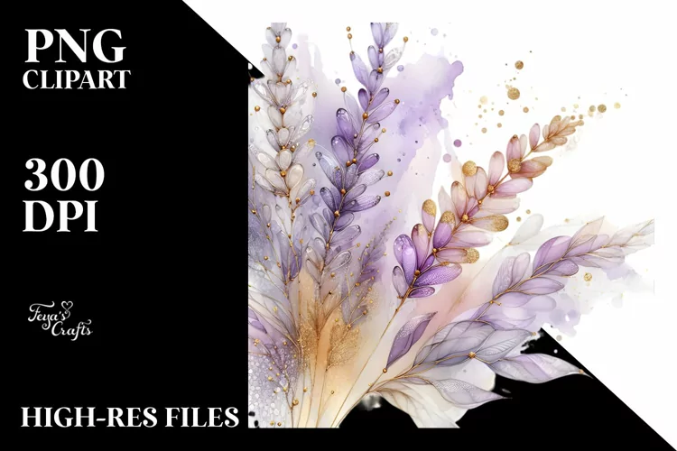 Shiny Golden Detailed Lavender Abstract