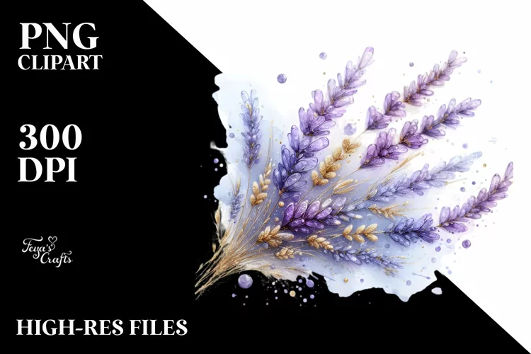 Shiny Golden Detailed Lavender Abstract