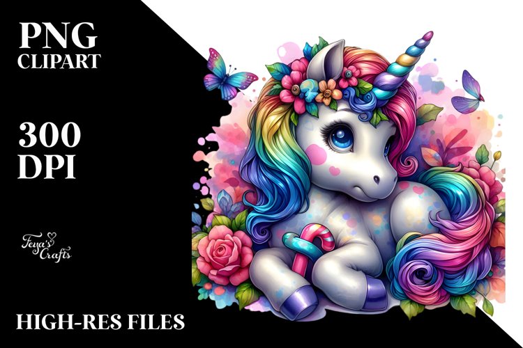 Colorful Baby Unicorn with Clue PNG example image 1