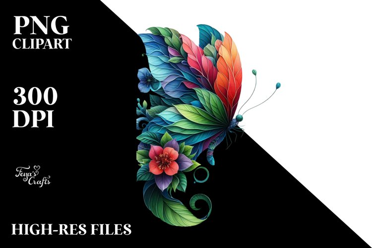 Butterfly with 3D Looking Flowers PNG