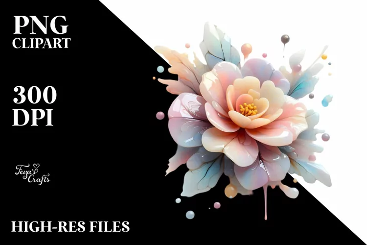 Abstract Pastel Glossy Camellia, PNG