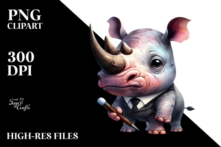 Funny Rhino | Watercolor Clipart