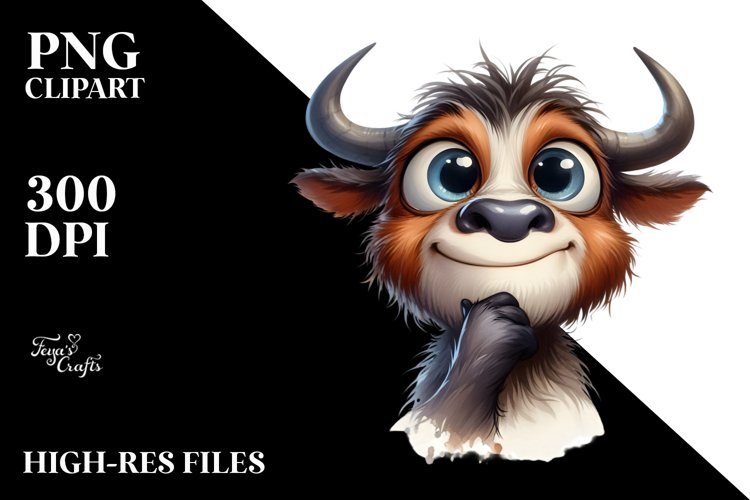 Expressive Thoughtful Ox Watercolor Clipart