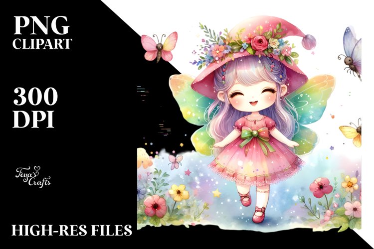 Colorful Small Cute Fairy Watercolor