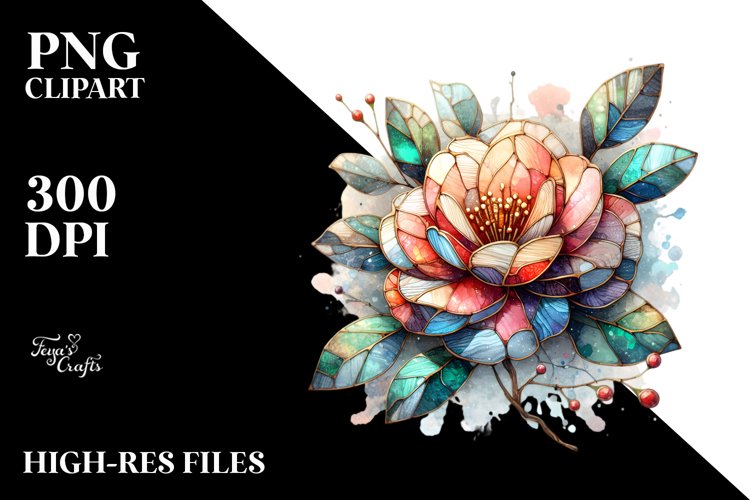 Abstract Wooden Stained Camellia | Sublimation Clipart