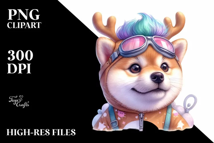 Shiba Inu with Reindeer Horns, PNG