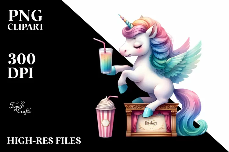 Colorful Baby Unicorn on Broadway Stage, PNG