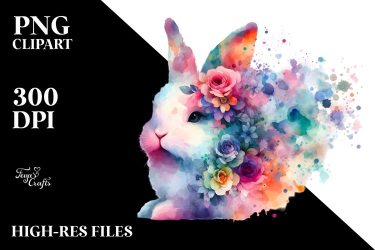Vibrant Bunny with Flowers | Clipart