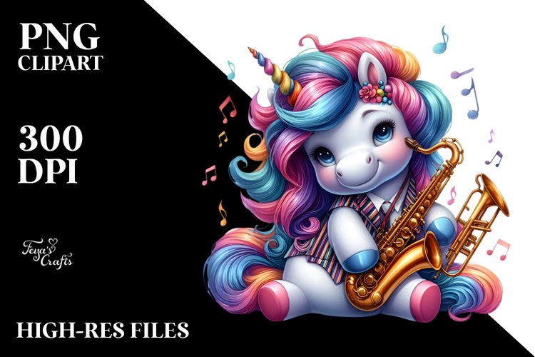 Colorful Baby Unicorn in Jazz Club, PNG