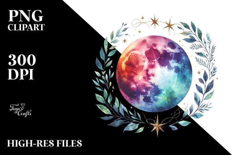 Vibrant Abstract Moon Foliage | Clipart