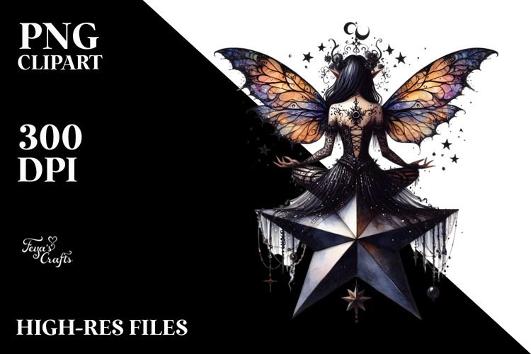 Gothic Fairy on a Star, PNG