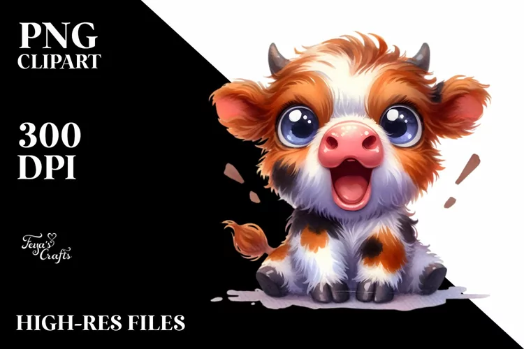 Expressive Baby Face Highland Cow, Transparent PNG