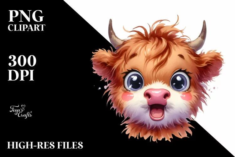 Expressive Baby Face Highland Cow, Transparent PNG