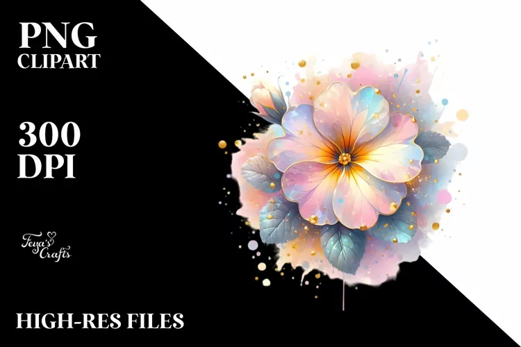 Shiny Pastel Primrose with Watercolor Splash | Sublimation |