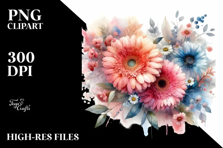 Abstract Watercolor Gerbera Flowers