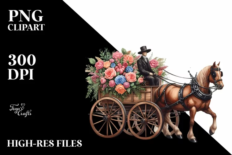 Vintage Fireworks Horse Wagon | Watercolor Clipart